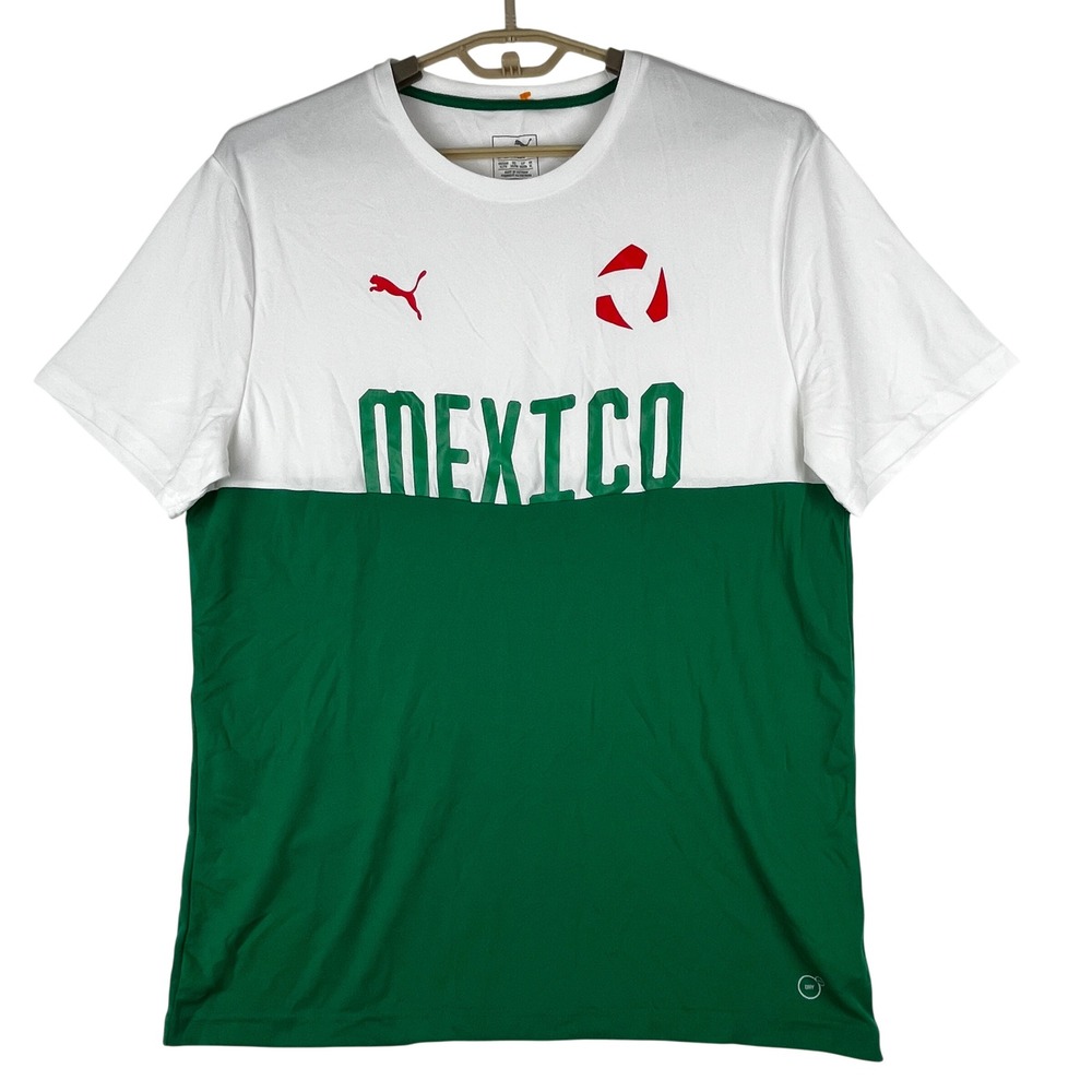 Puma Mexico Soccer Shirt Mens XL White Green DryCELL Fan Tee World Cup Support